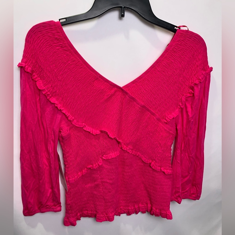 Luv Betsey by Betsey Johnson Fuchsia Smocked 3/4 Sleeve Top Med New - Picture 3 of 9